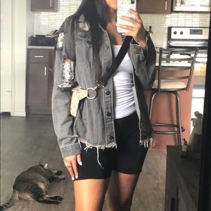 Distressed oversized black denim jacket